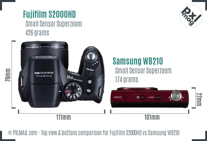 Fujifilm S2000HD vs Samsung WB210 top view buttons comparison