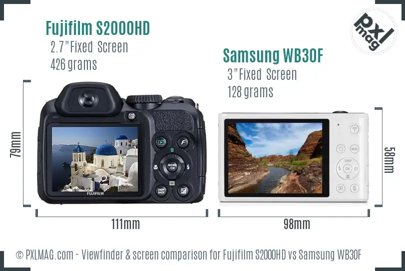Fujifilm S2000HD vs Samsung WB30F Screen and Viewfinder comparison