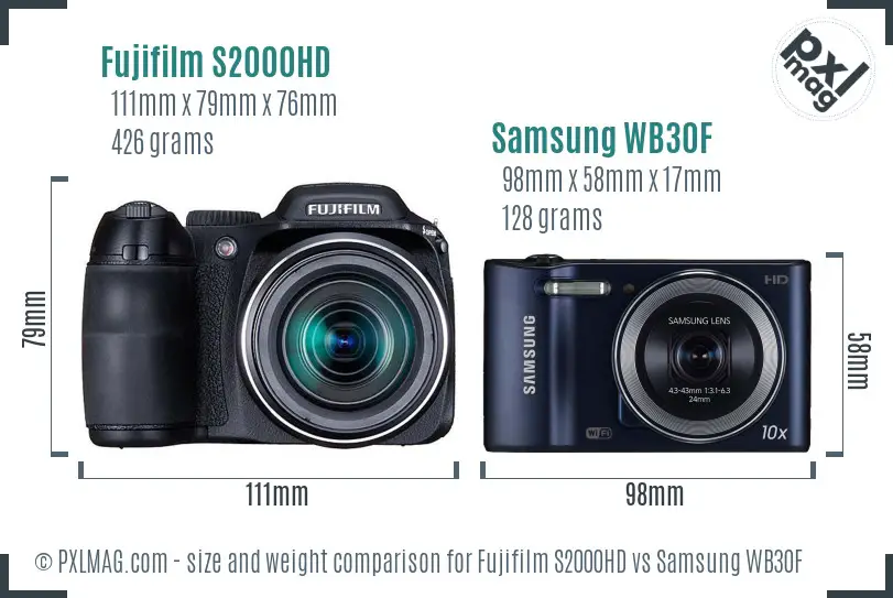 Fujifilm S2000HD vs Samsung WB30F size comparison