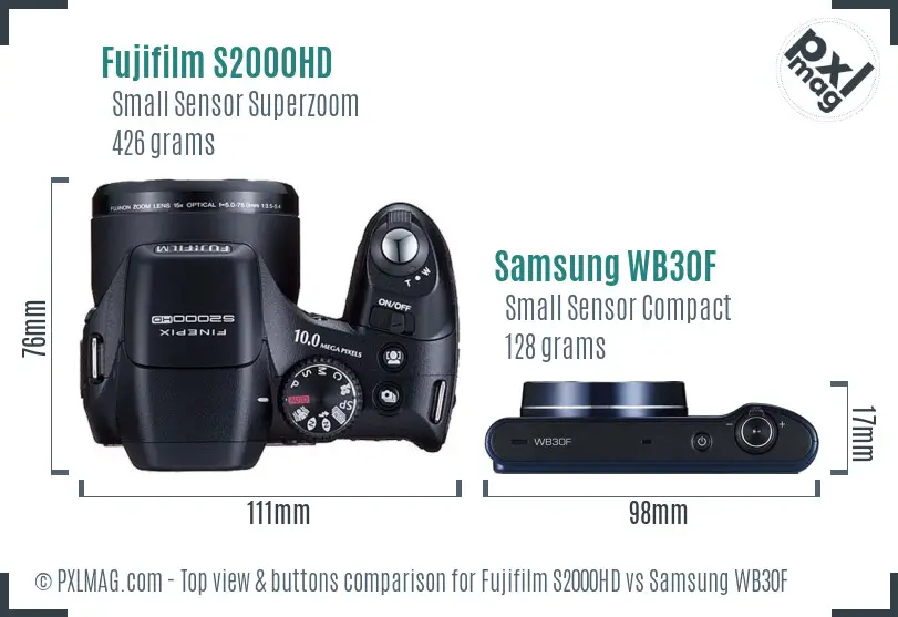 Fujifilm S2000HD vs Samsung WB30F top view buttons comparison