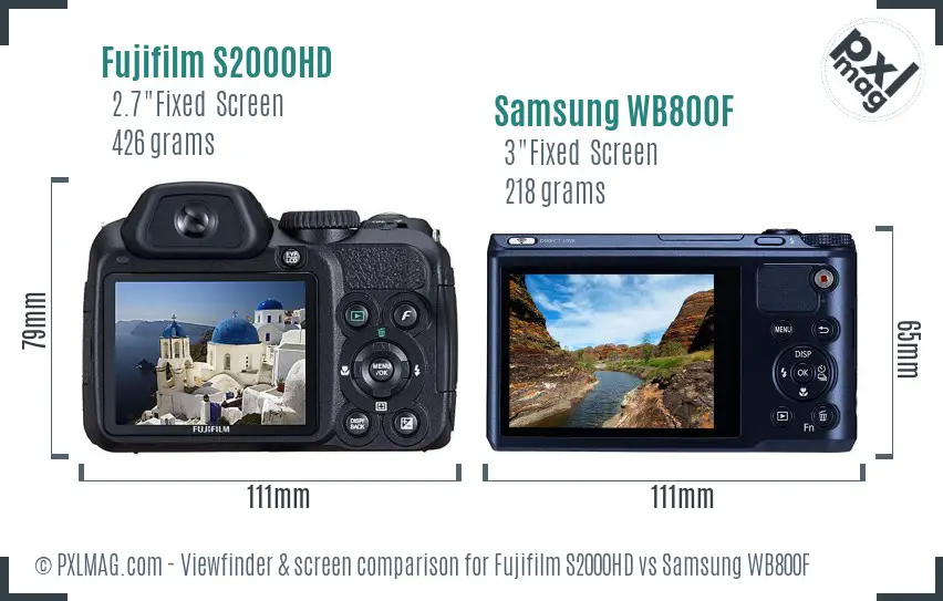 Fujifilm S2000HD vs Samsung WB800F Screen and Viewfinder comparison