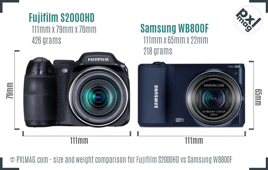 Fujifilm S2000HD vs Samsung WB800F size comparison
