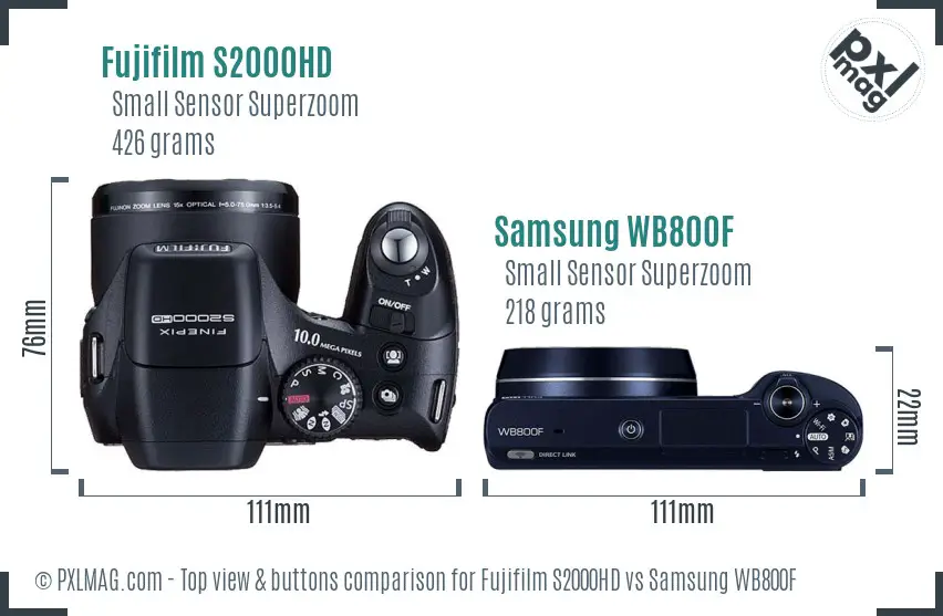 Fujifilm S2000HD vs Samsung WB800F top view buttons comparison