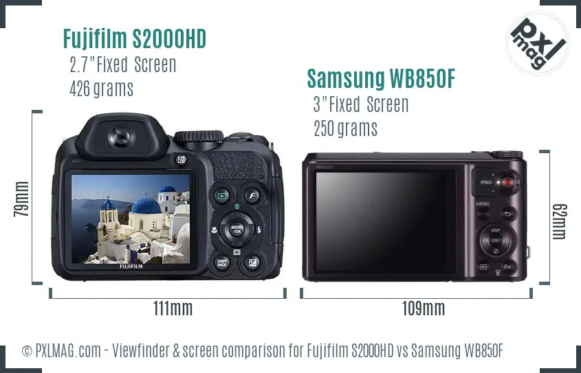 Fujifilm S2000HD vs Samsung WB850F Screen and Viewfinder comparison