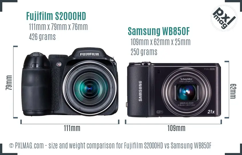 Fujifilm S2000HD vs Samsung WB850F size comparison