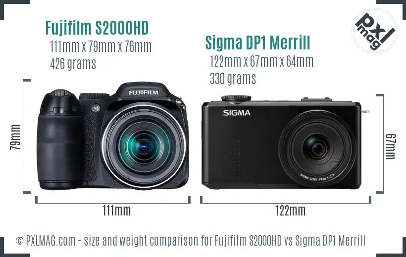 Fujifilm S2000HD vs Sigma DP1 Merrill size comparison