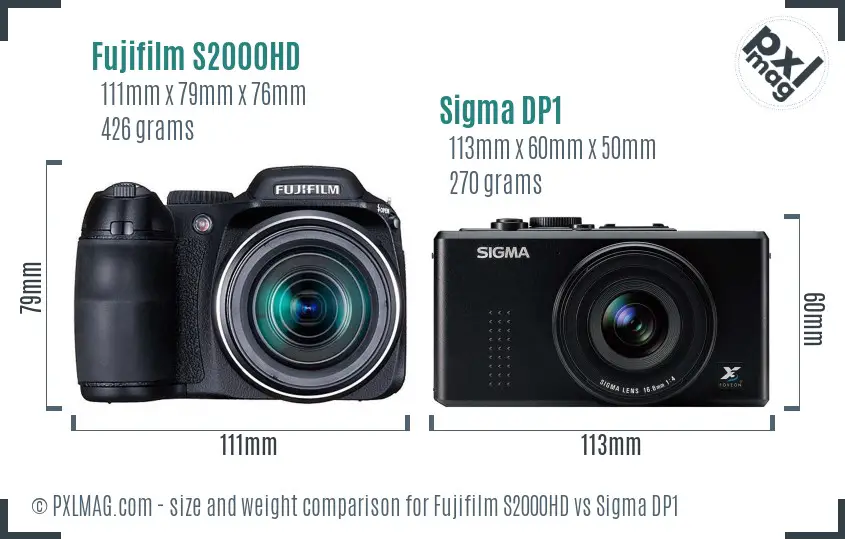 Fujifilm S2000HD vs Sigma DP1 size comparison