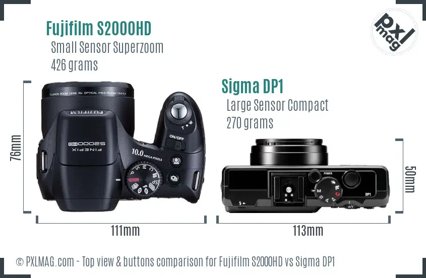 Fujifilm S2000HD vs Sigma DP1 top view buttons comparison