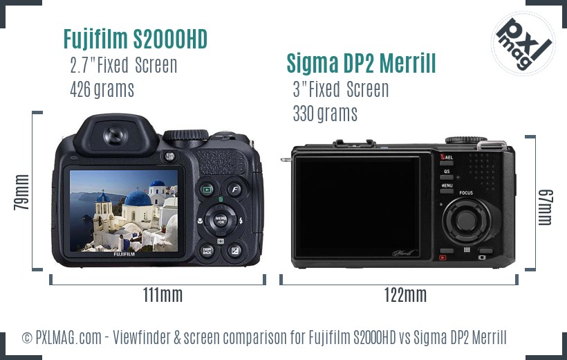 Fujifilm S2000HD vs Sigma DP2 Merrill Screen and Viewfinder comparison