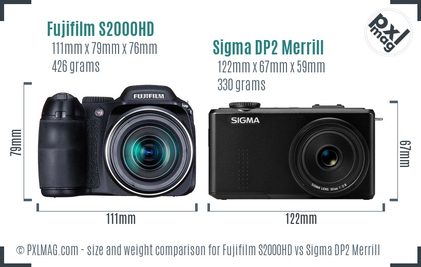 Fujifilm S2000HD vs Sigma DP2 Merrill size comparison Fujifilm S2000HD vs Sigma DP2 Merrill size comparison