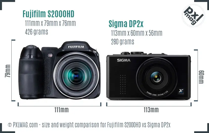 Fujifilm S2000HD vs Sigma DP2x size comparison