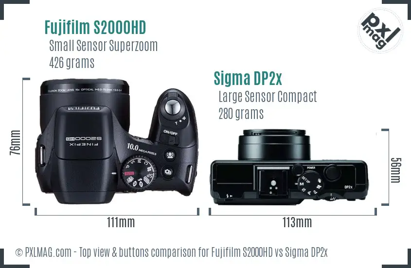 Fujifilm S2000HD vs Sigma DP2x top view buttons comparison