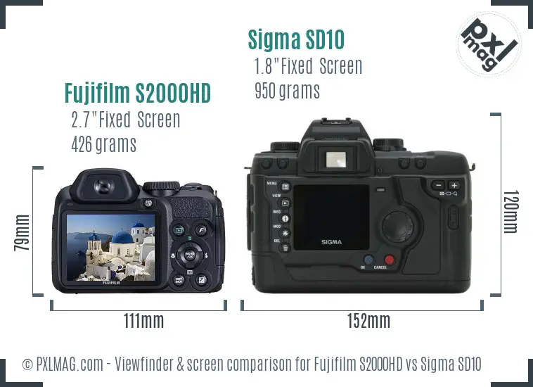 Fujifilm S2000HD vs Sigma SD10 Screen and Viewfinder comparison