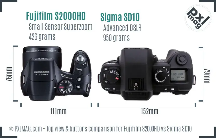 Fujifilm S2000HD vs Sigma SD10 top view buttons comparison