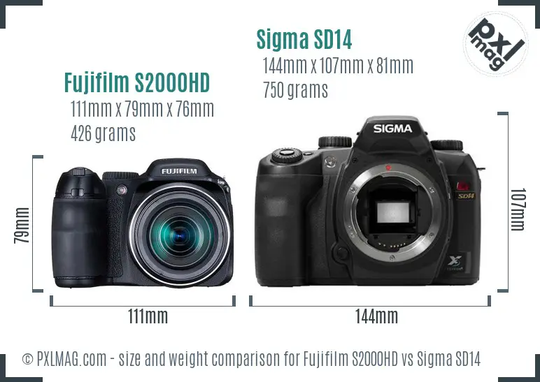 Fujifilm S2000HD vs Sigma SD14 size comparison