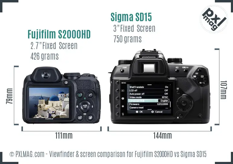 Fujifilm S2000HD vs Sigma SD15 Screen and Viewfinder comparison