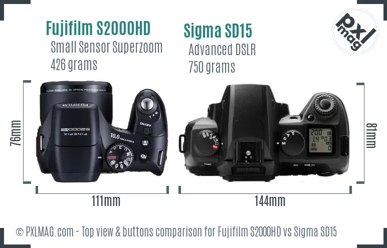 Fujifilm S2000HD vs Sigma SD15 top view buttons comparison