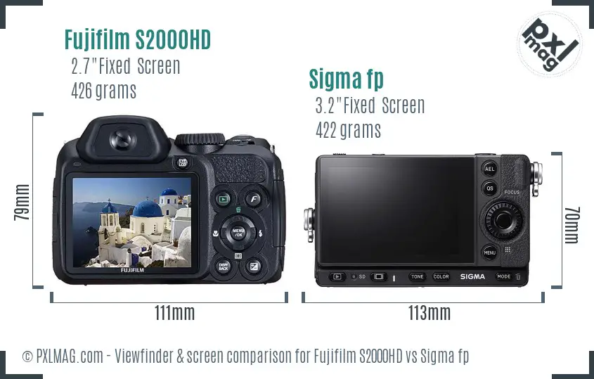 Fujifilm S2000HD vs Sigma fp Screen and Viewfinder comparison