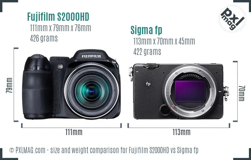 Fujifilm S2000HD vs Sigma fp size comparison