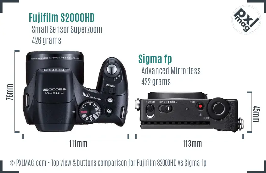 Fujifilm S2000HD vs Sigma fp top view buttons comparison