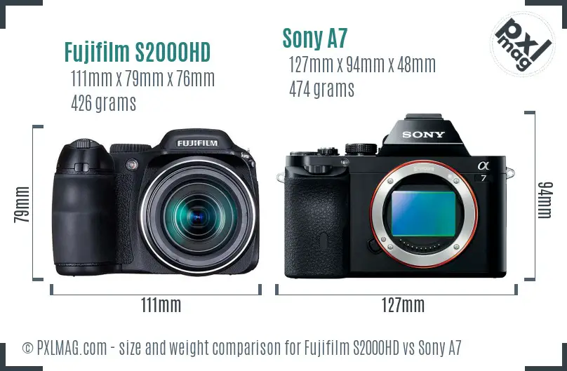 Fujifilm S2000HD vs Sony A7 size comparison