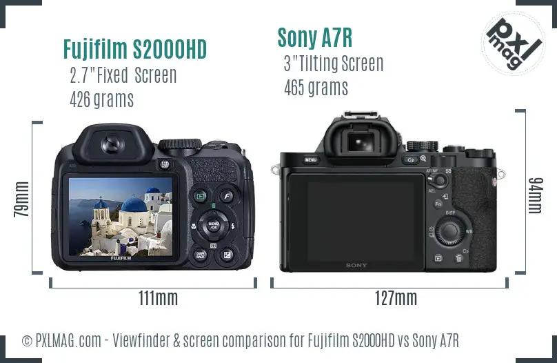 Fujifilm S2000HD vs Sony A7R Screen and Viewfinder comparison