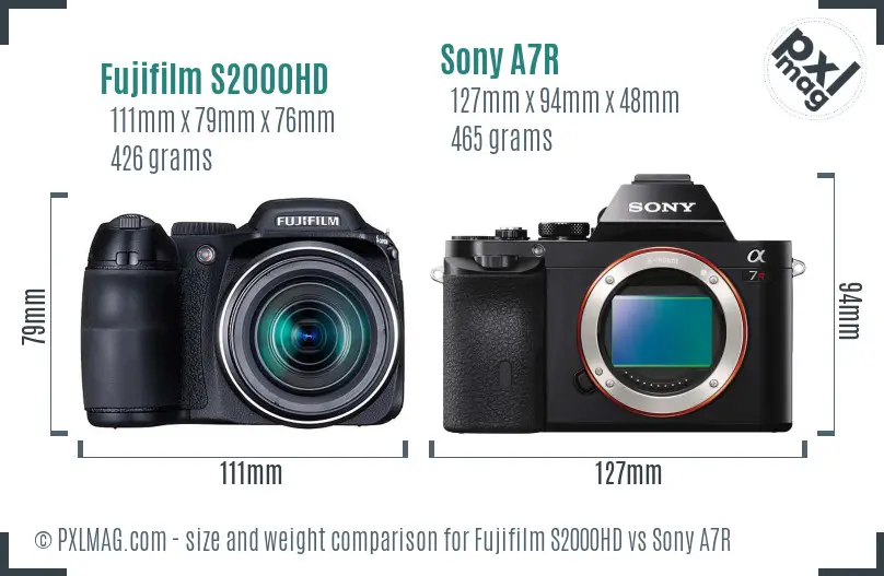 Fujifilm S2000HD vs Sony A7R size comparison