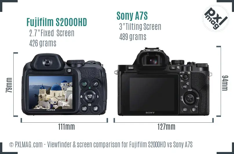Fujifilm S2000HD vs Sony A7S Screen and Viewfinder comparison