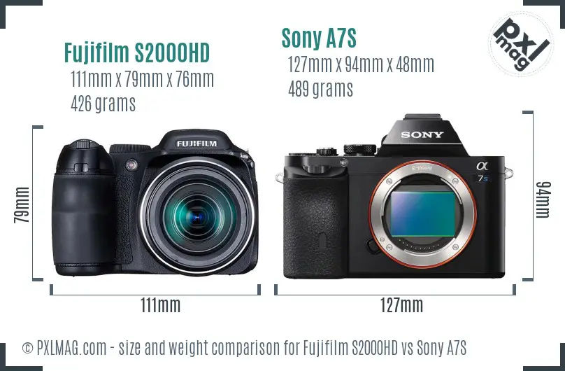 Fujifilm S2000HD vs Sony A7S size comparison