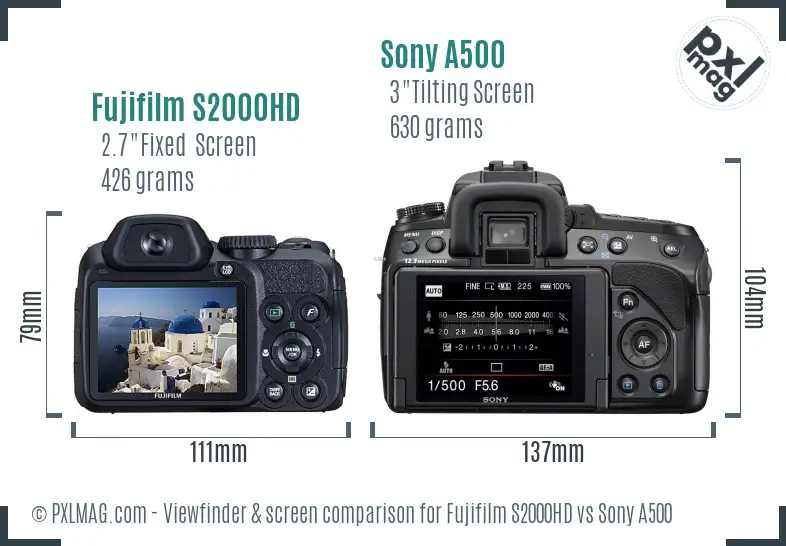 Fujifilm S2000HD vs Sony A500 Screen and Viewfinder comparison