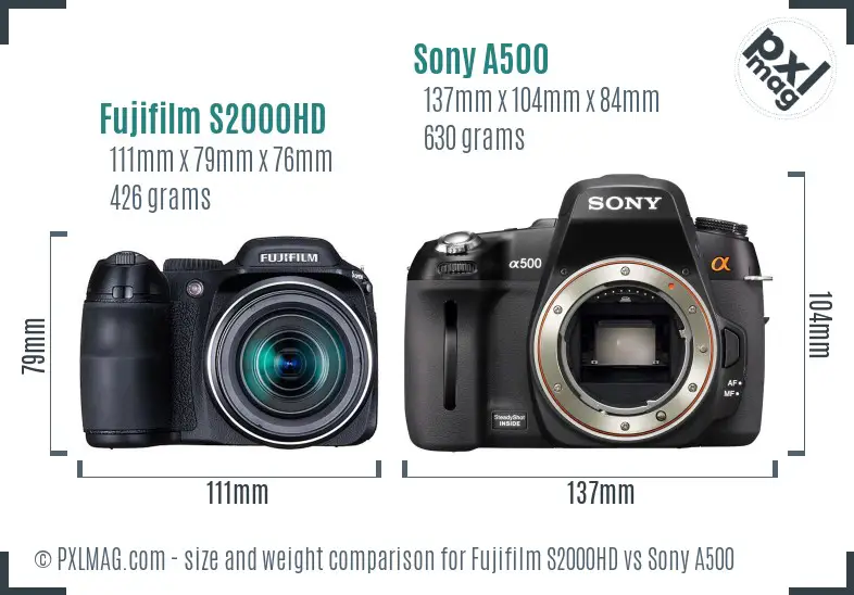 Fujifilm S2000HD vs Sony A500 size comparison