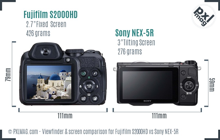 Fujifilm S2000HD vs Sony NEX-5R Screen and Viewfinder comparison