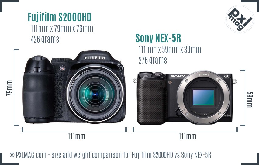Fujifilm S2000HD vs Sony NEX-5R size comparison