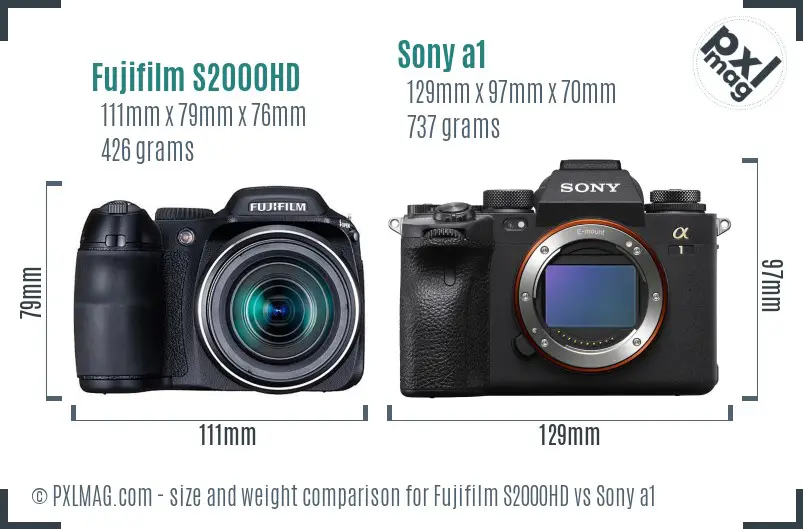 Fujifilm S2000HD vs Sony a1 size comparison