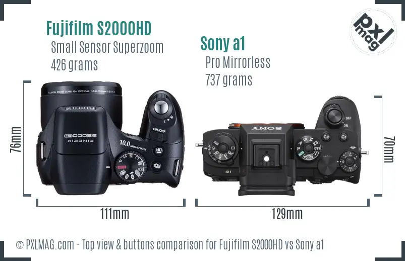 Fujifilm S2000HD vs Sony a1 top view buttons comparison