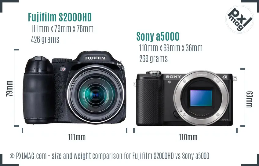 Fujifilm S2000HD vs Sony a5000 size comparison