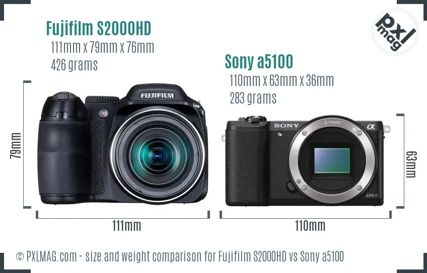 Fujifilm S2000HD vs Sony a5100 size comparison