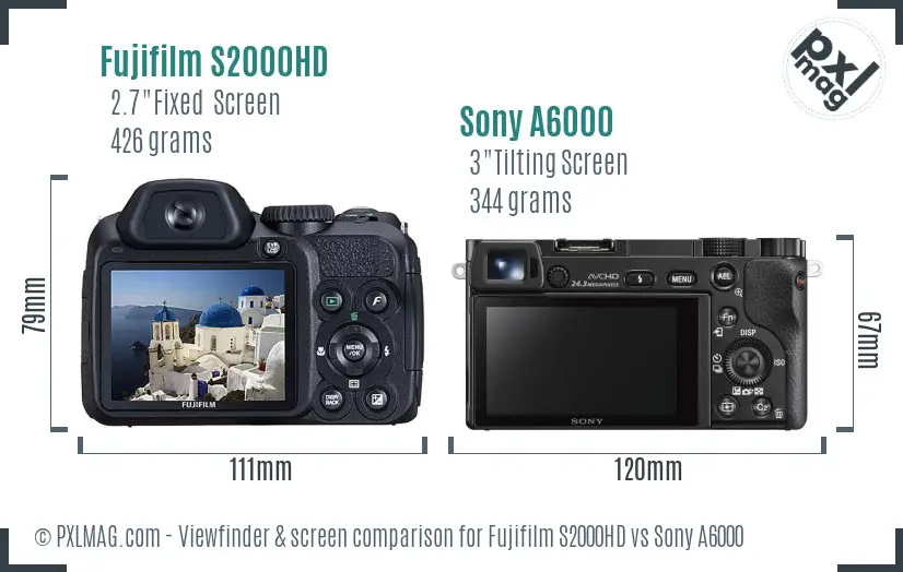 Fujifilm S2000HD vs Sony A6000 Screen and Viewfinder comparison