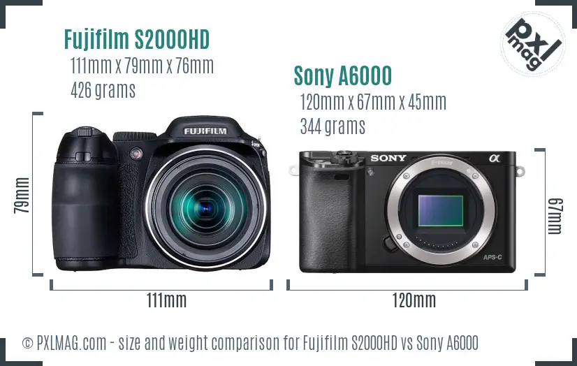 Fujifilm S2000HD vs Sony A6000 size comparison