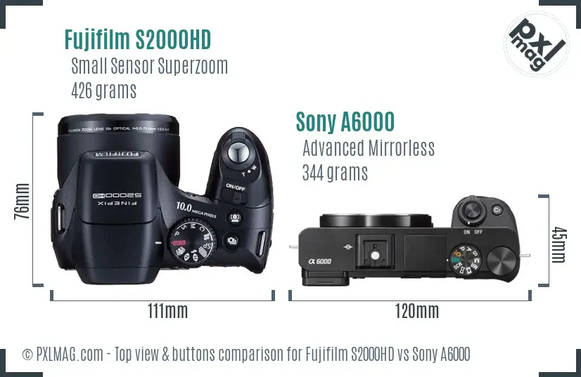 Fujifilm S2000HD vs Sony A6000 top view buttons comparison