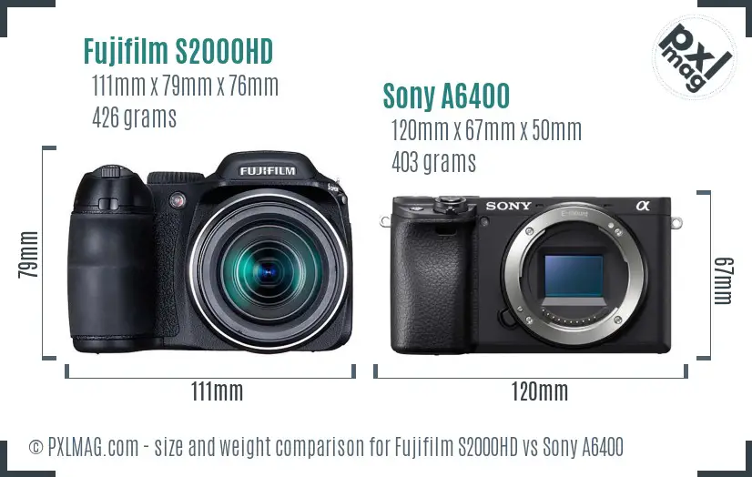 Fujifilm S2000HD vs Sony A6400 size comparison