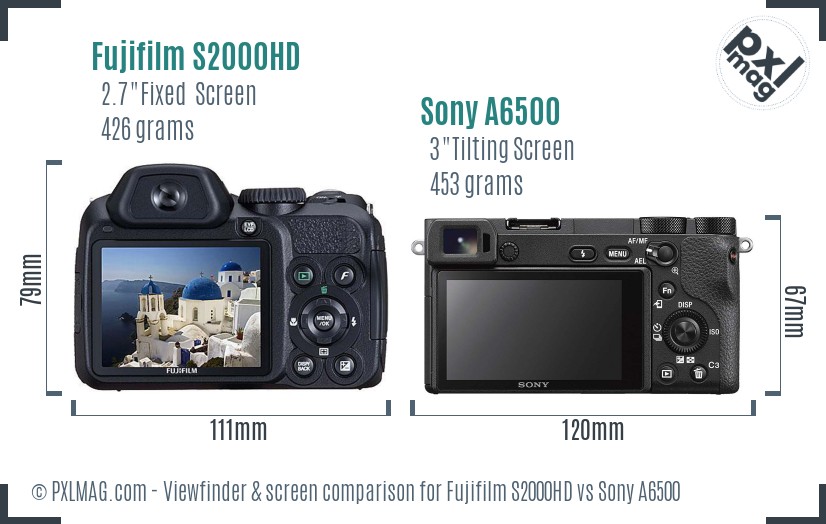 Fujifilm S2000HD vs Sony A6500 Screen and Viewfinder comparison