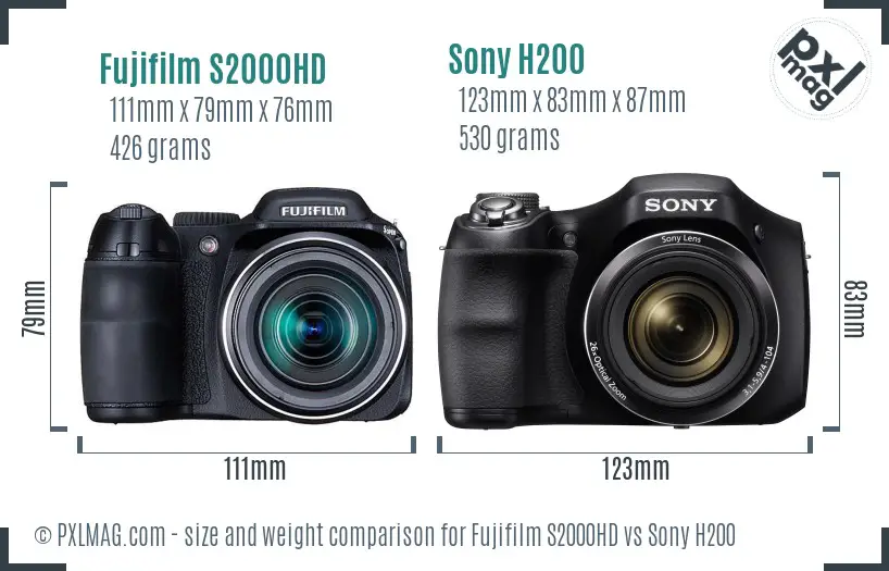 Fujifilm S2000HD vs Sony H200 size comparison