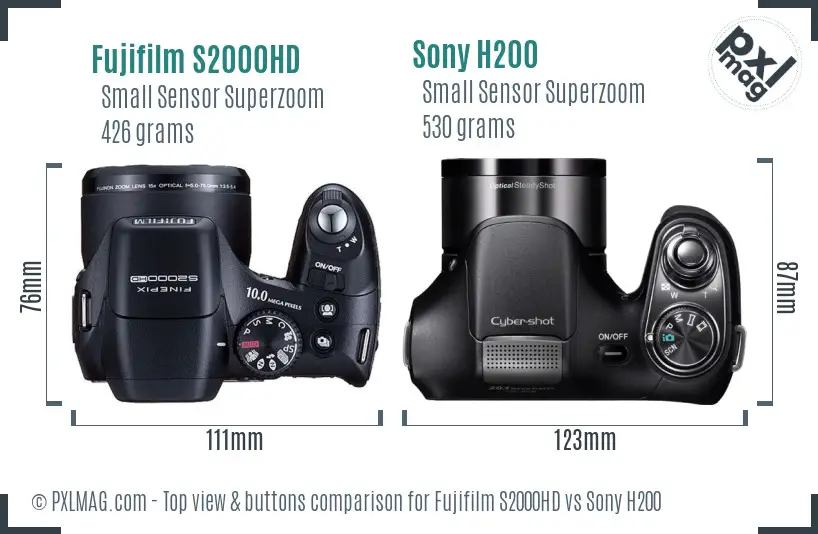 Fujifilm S2000HD vs Sony H200 top view buttons comparison