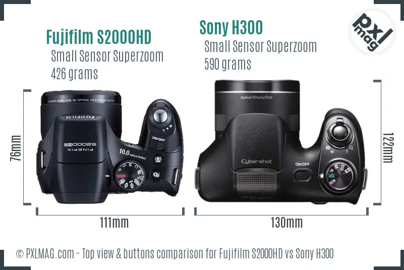 Fujifilm S2000HD vs Sony H300 top view buttons comparison