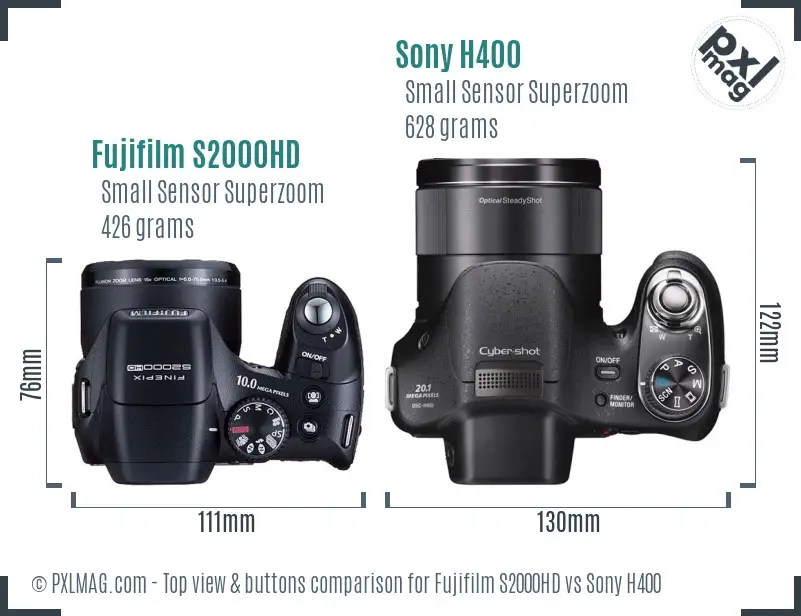 Top view showing control dials and button placement. Sony’s more modern layout vs Fujifilm’s simple design