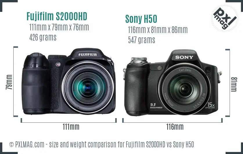 Fujifilm S2000HD vs Sony H50 size comparison