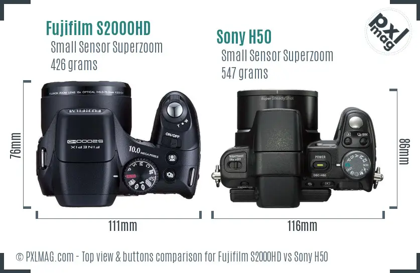 Fujifilm S2000HD vs Sony H50 top view buttons comparison
