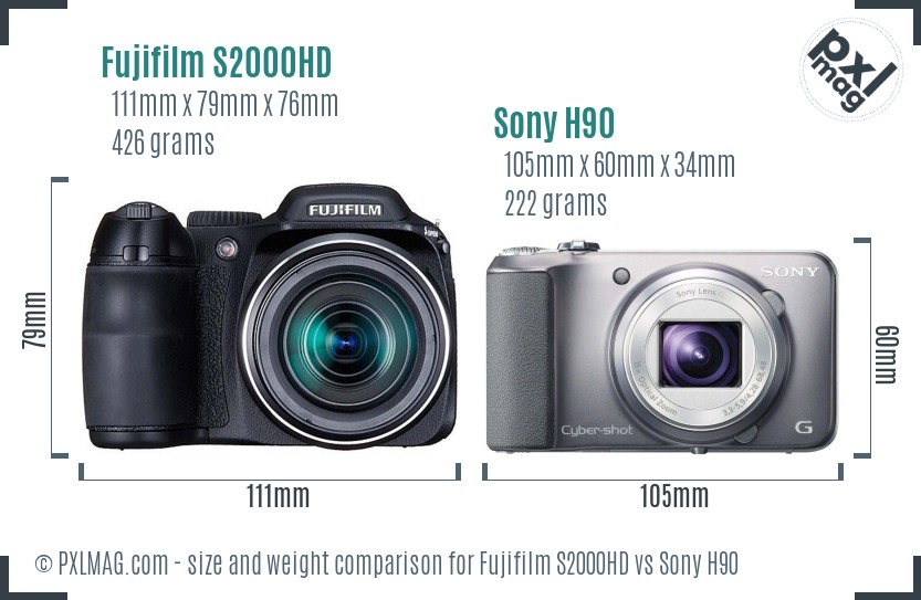 Fujifilm S2000HD vs Sony H90 size comparison Fujifilm S2000HD vs Sony H90 size comparison