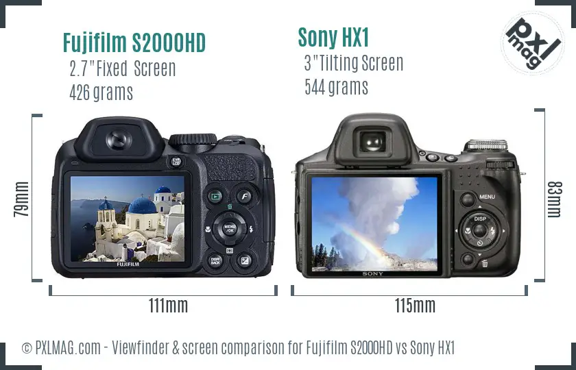 Fujifilm S2000HD vs Sony HX1 Screen and Viewfinder comparison